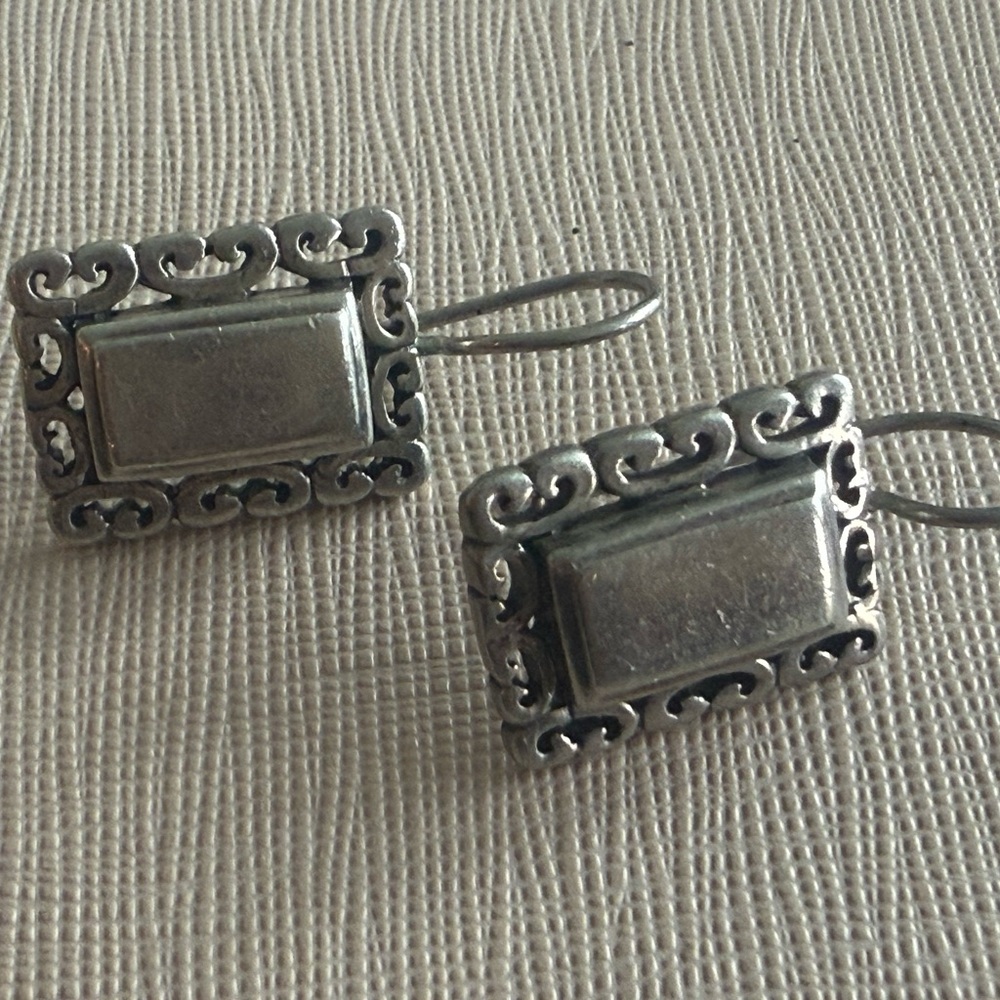 Intricate Silver Rectangular Earrings - image 1